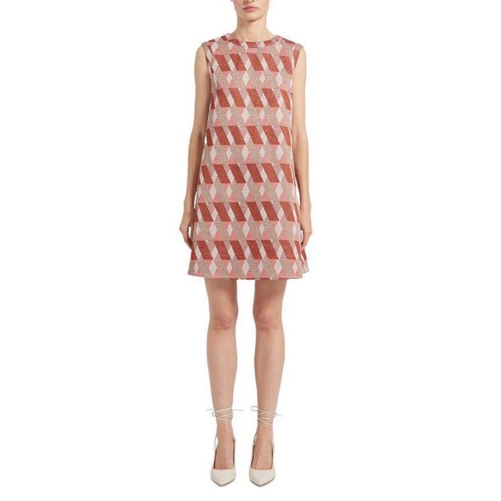 NWT Marella Emanuel Metallic Geometric Flared Shift Dress Party Medium Revolve